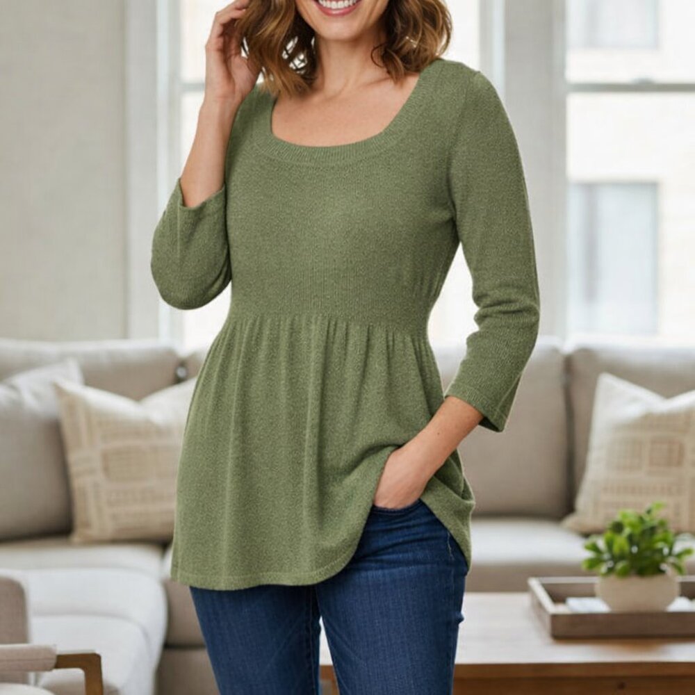 Reitmans 3/4 Sleeve Olive Green Blouse Shirt Top Size M